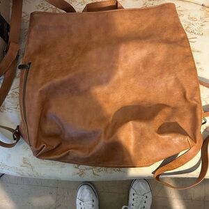 Brown Faux Leather Backpack Purse thirty-one tote
